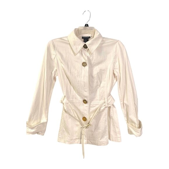 Nouveaux Ivory Belted Button-Up Jacket With Long Sleeves & Collared Neckline - Picture 1 of 1